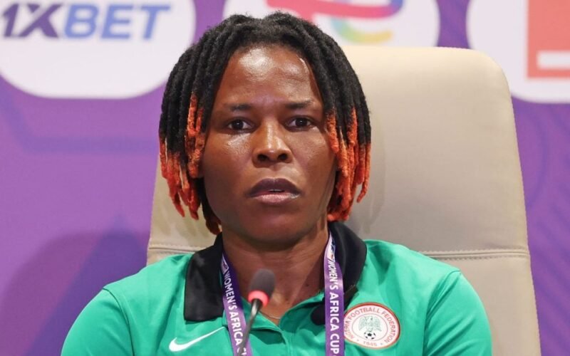 Osinachi Ohale in Super Falcons colours at a media event