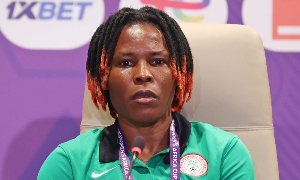 Osinachi Ohale in Super Falcons colours at a media event