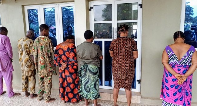 Suspects paraded at the Oyo State Police Command headquarters in Ibadan over an alleged child-trafficking network