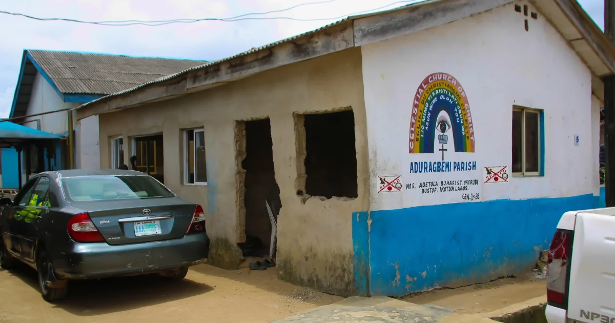 A sealed Celestial Church of Christ parish building in Lagos after LASEPA enforcement action