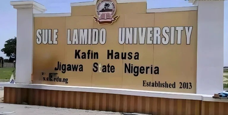 Entrance sign of Sule Lamido University in Kafin Hausa, Jigawa State