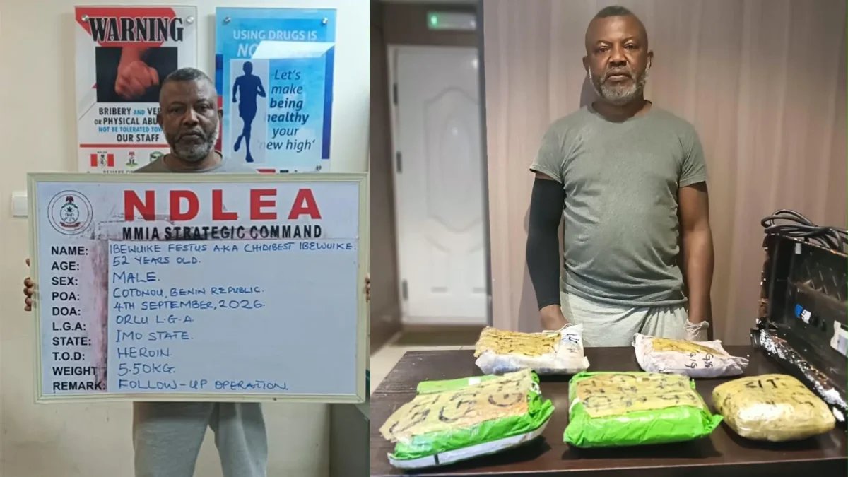 Festus Ibewuike shown in an NDLEA arrest image linked to the heroin seizure case