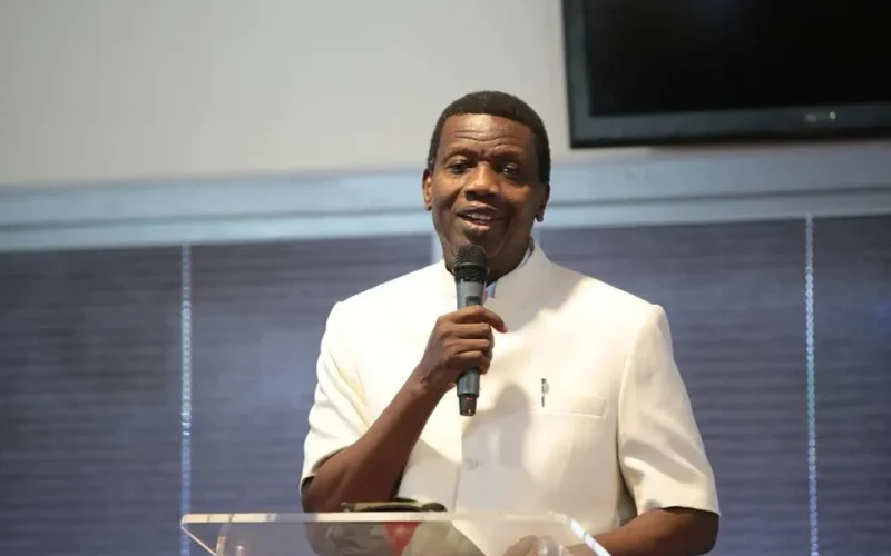 Pastor Enoch Adeboye speaking at a lectern