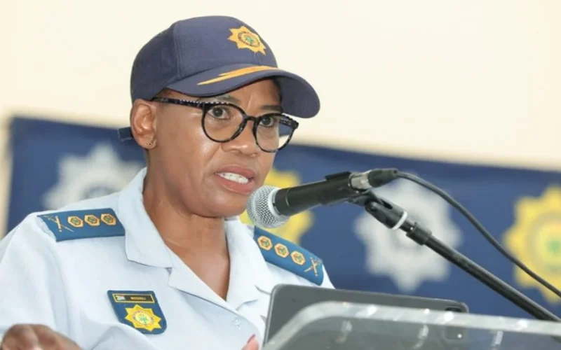 Deputy Police Chief Tebello Mosikili speaks during a South African police briefing