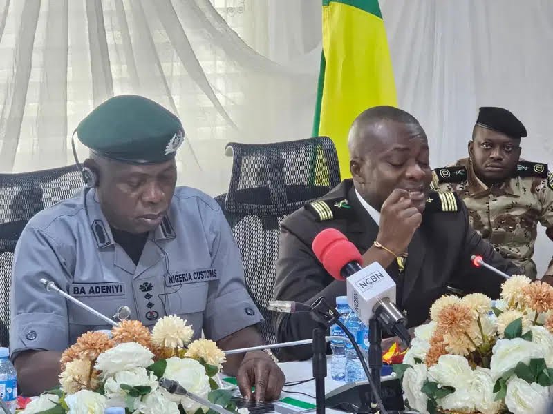 Nigeria Customs Service Comptroller-General Bashir Adewale Adeniyi with Benin Republic Customs officials at the Seme-Krake joint border post assessment
