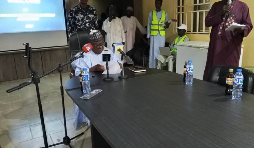 Officials at the Yobe electoral commission during announcement of local government election results