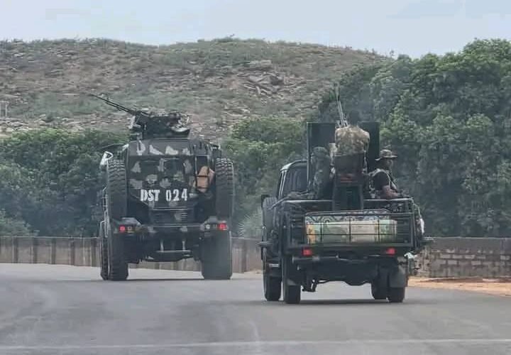 Nigerian military convoy on patrol in Zamfara State, used as a contextual image for the Talata Mafara abduction report