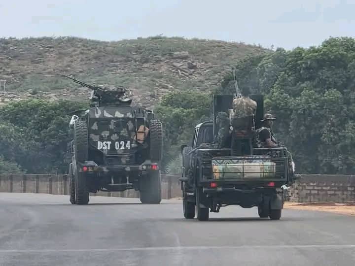 Nigerian military convoy on patrol in Zamfara State, used as a contextual image for the Talata Mafara abduction report