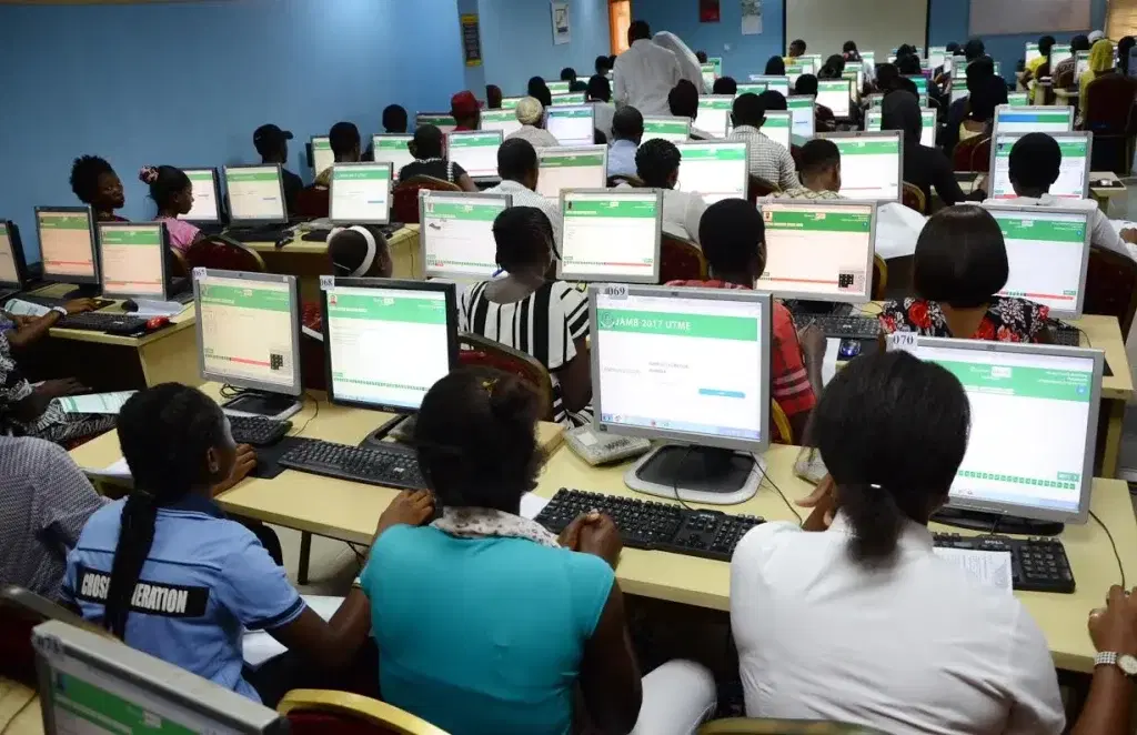 Candidates at computers in a JAMB examination-centre file photograph.