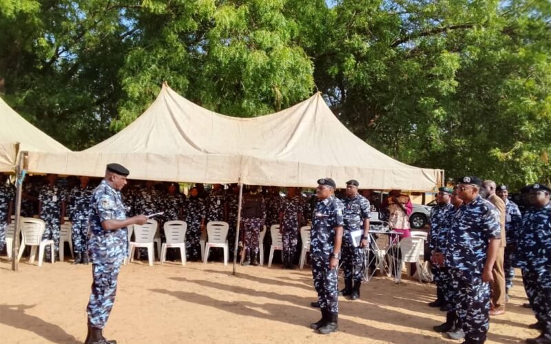 Police officers at a unit inauguration in Birnin Kebbi; contextual file photograph, not the Gubba attack.