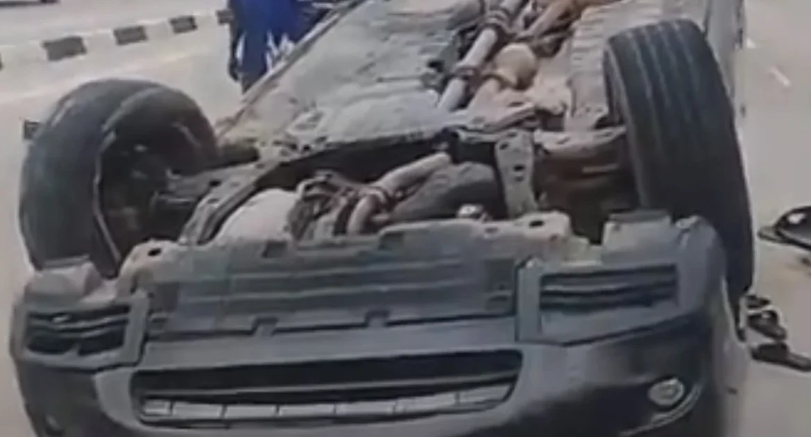 Overturned vehicle pictured in Punch’s October 2 Lagos Coastal Road crash report.