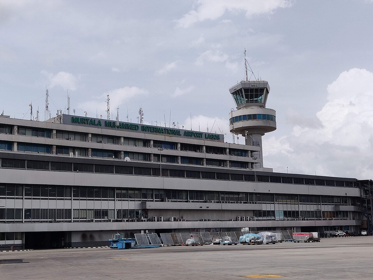 The international terminal building and control tower of Murtala Muhammed International Airport in Lagos.