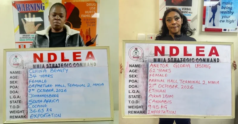 NDLEA-released photographs of Qhina Beauty and Anetor Gloria Ubong.