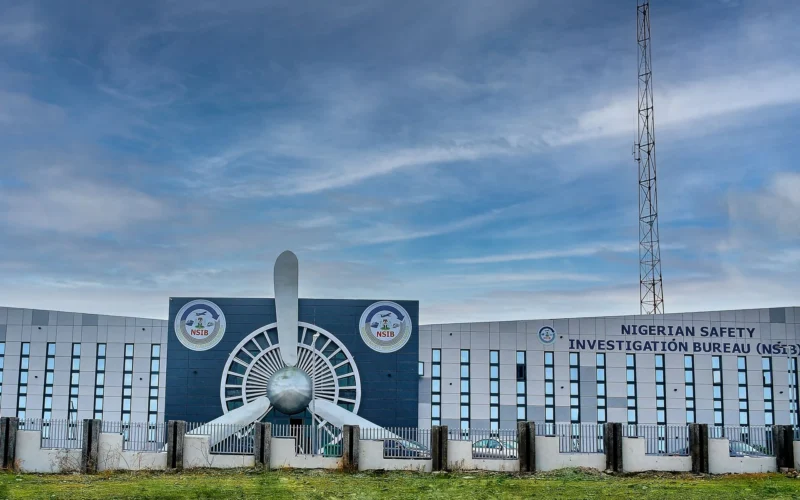 Exterior of the Nigerian Safety Investigation Bureau headquarters with its name on the building