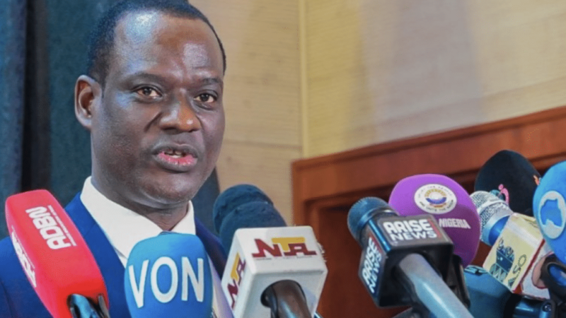Finance Minister Taiwo Oyedele speaking to reporters at the October 8 petrol-cost briefing. Contextual photograph.
