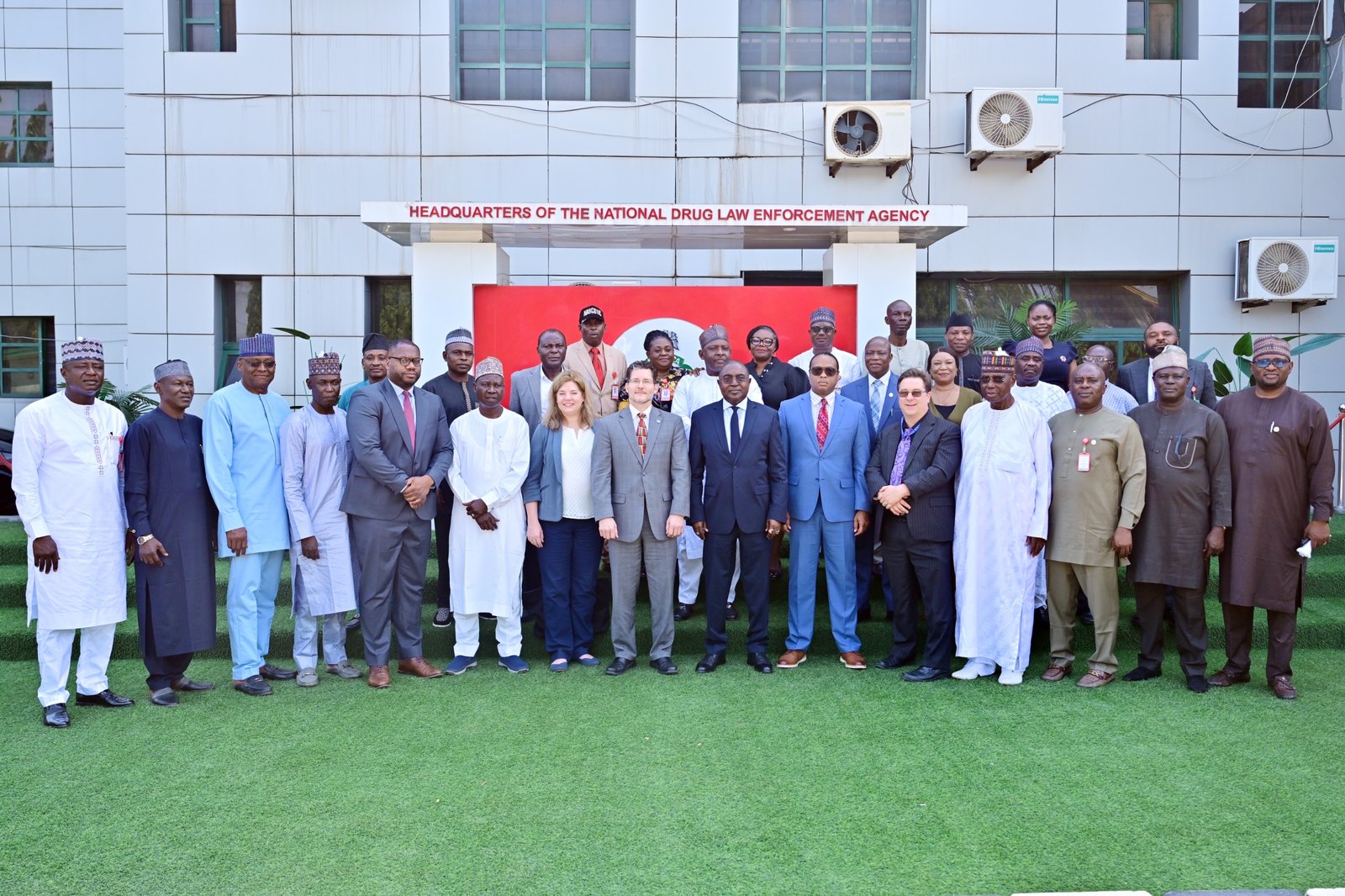 NDLEA officials and a US delegation outside the agency’s headquarters in Abuja.